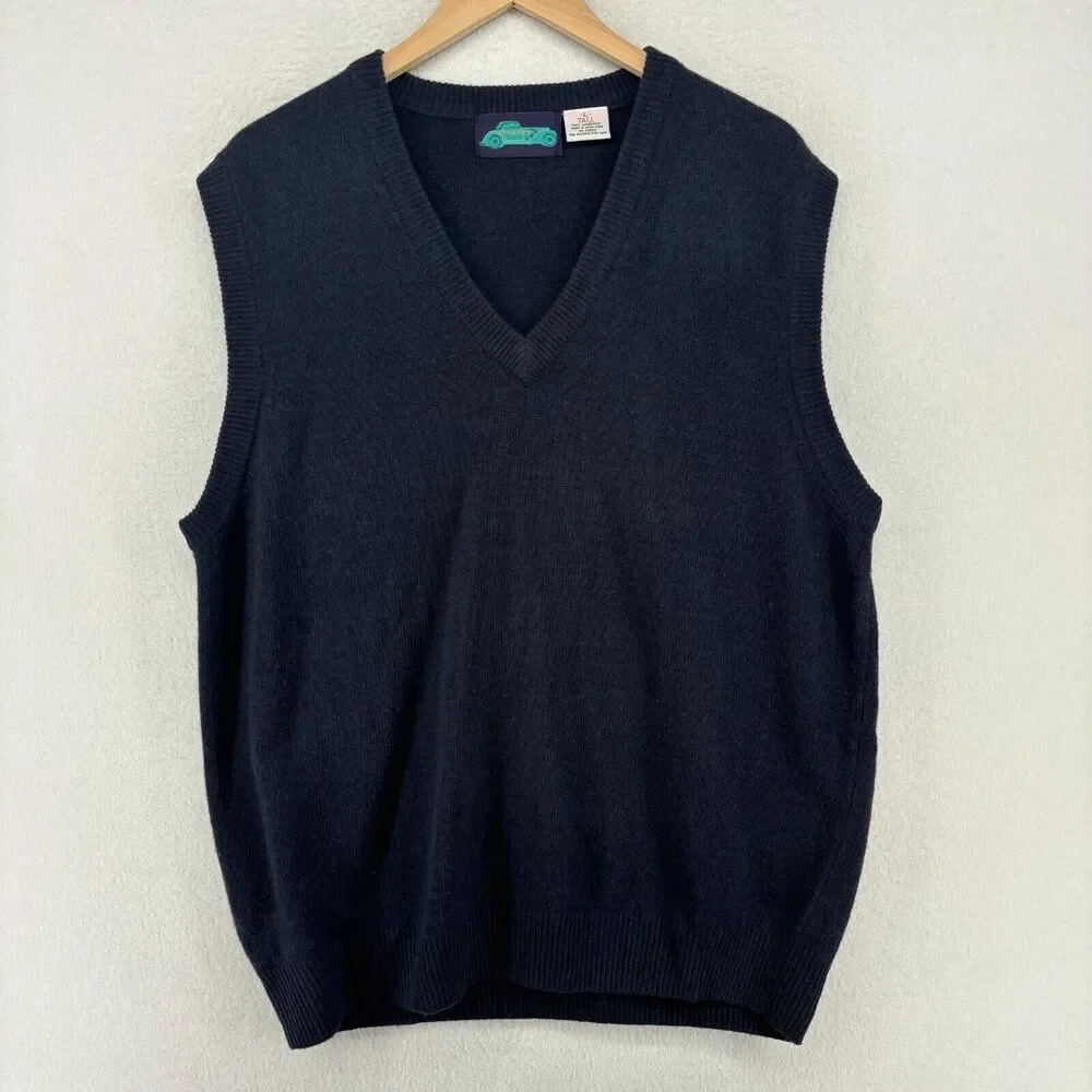 JT TRADITIONS Sweater Vest Mens LT Tall Lambswool V-Neck Pullover Blue HK VTG